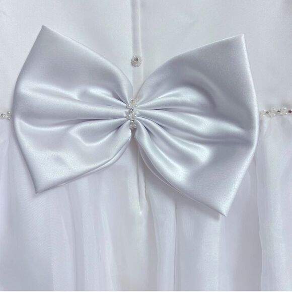 White Tulle Satin Bow Flower Girl Communion Dress - Picture 4 of 5